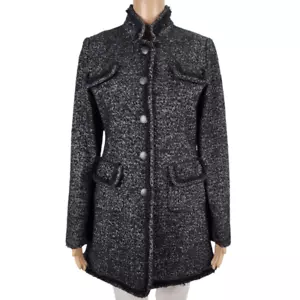Olsen Europe women's sz 2 wool blend coat lined black white tweed metal buttons - Picture 1 of 10