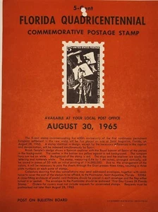 US STAMP POSTER #1271 5¢ FLORIDA QUADRICENTENNIAL COMMEMORATIVE STAMP, 1965 - Picture 1 of 1