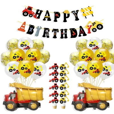 Birthday Party Decoration, Construction Themed Banner Truck Balloons Set - Image 1 of 4