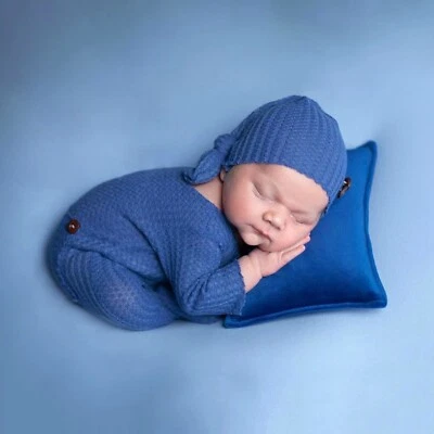 Newborn Boy Outfit Photography Baby Infant Photo Prop Sleeping Hat + Suit 2 Pcs - Image 1 of 4