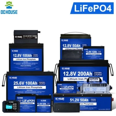 DCHOUSE Batteria LiFePO4 12V/24V/48V 6Ah 30Ah 50Ah 100Ah 200Ah Batteria al litio BMS RV