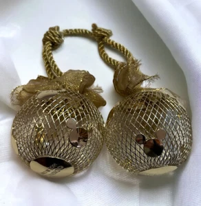 Disney Parks Mickey Ears Icon Lot 2 Gold Christmas Ornament Metal Mesh Bow - Picture 1 of 8