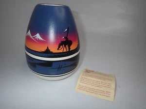 Cedar Mesa Navajo Hand Made Pottery Vase Signed Blue Horse Warrior Mountains - Picture 1 of 6