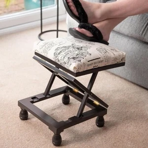 3-Position Adjustable Footstool Mahogany Solid Wood Frame Padded Top Home Office - Picture 1 of 8