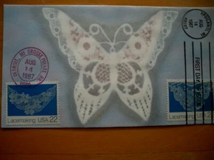 Ham Painted FDC 1987 Lace Butterfly 2 22 cent stamps Total cover painted - Picture 1 of 1