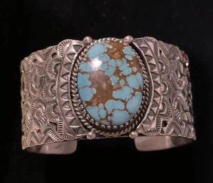 Brazalete Navajo Kevin Ramone Royston Estampado Turquesa Plata Esterlina - Imagen 1 de 5