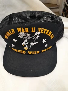 Gorra de béisbol vintage negra veterana de la Segunda Guerra Mundial malla Snapback Eagle - Imagen 1 de 7