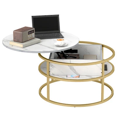 Mesa de centro redonda con tapa elevadora con almacenamiento y compartimento oculto para sala de estar Foto 1 de 4