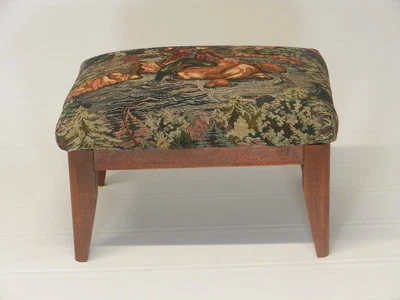 Hand Made Pictorial Tapestry Footstool with Solid Wood Frame - Image 1 of 4