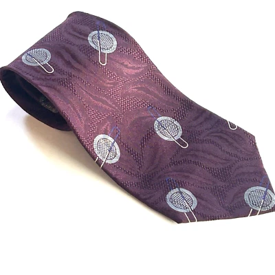 Corbata de seda Armani Italia usada en excelente estado (polínea púrpura botón geométrico clip) de lujo  Foto 1 de 4