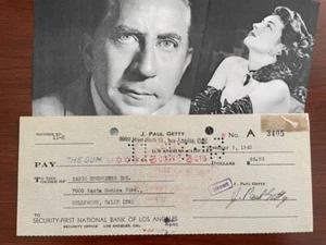 J. PAUL GETTY SIGNED CHECK, OIL TYCOON, STUDIO TIME FOR 5TH WIFE, THEODORA GETTY - Picture 1 of 1