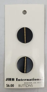 VINTAGE ~ Black w/Gold Acc. Round Buttons - 2 Ea. #38251 3/4" - By JHB Int'l -06 - Picture 1 of 8