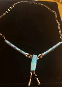 Sterling Silver Native American Zuni Inlay Fire Opal Pendant Necklace - Picture 1 of 4