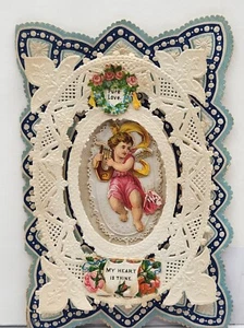 Folder San Valentino vittoriano in pizzo francese con cherubino applicato e fustelle saluto - Foto 1 di 5