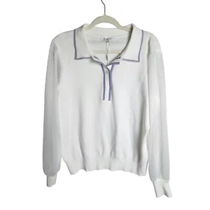 Siani Milano Mixed Media Pullover Gr. XL transparent Puffärmel Preppy Academia Tennis - Bild 1 von 7