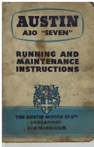 AUSTIN A30 SALOON ORIGINAL 1955 RUNNING & MAINTENANCE INSTRUCTIONS HANDBOOK - Picture 1 of 1