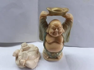 2 VINTAGE HAPPY BUDDHA LAUGHING FIGURES BUDDHISAM CHINESE RELIGIOUS HOME - Picture 1 of 8