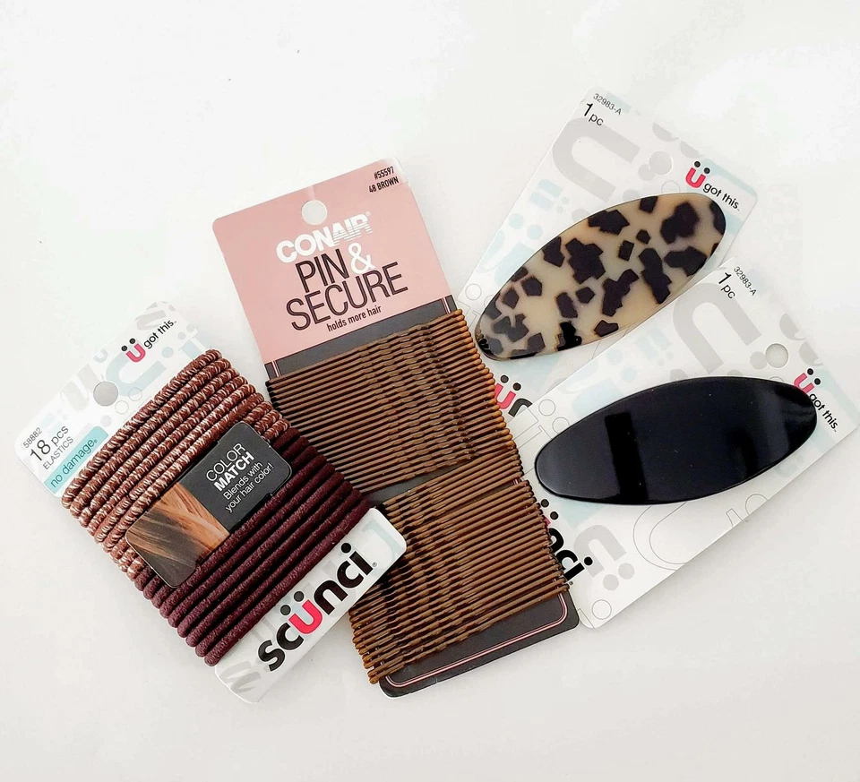 SCUNCI Large Oval Hair Clip Barrette 2 Black 1tortoise Shell Spring Clasp