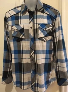 Buckle Black Mens M blue plaid LS Shirt - Picture 1 of 7