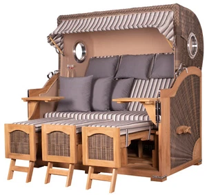 Strandkorb-Set - 3-Sitzer - Ammersee Grande XXL Teak - PE grau - Modell 545 - Bild 1 von 14