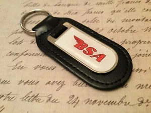 BSA Real Leather Keyring Printed resin coated MOTORCYCLE MOTORBIKE - Picture 1 of 3