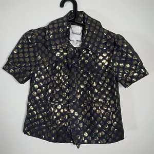 Walter Navy Gold Metallic Polka Dot Cropped Blazer Short Puffärmel Button Tie - Bild 1 von 12