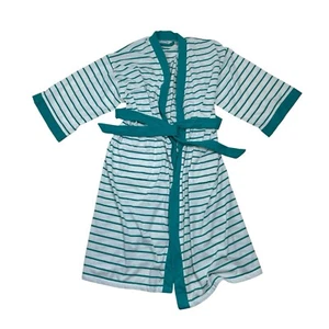 Vintage Christian Dior Monsieur Robe Teal Striped Lightweight Long Cotton OSFA - Picture 1 of 12