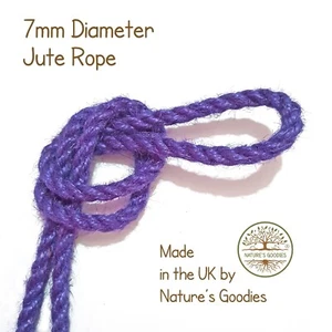 Purple Colour 1m x 7mm Thick Coloured Jute Rope for Arts Crafts Ropework - Picture 1 of 7