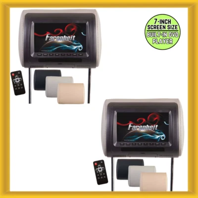 2 x Farenheit HRD-71CC 7" Universal DVD Headrest Monitor w/ USB and Aux Input - Image 1 of 4