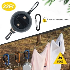 33Ft Retractable Clothes Reel Line Portable Hanging Dryer Adjustable Rope String - Picture 1 of 16