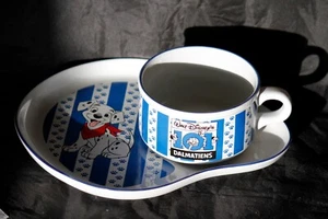 101 Dalmatiens Disney Set petit-déjeuner tasse jumbo + assiette vintage - Imagen 1 de 9
