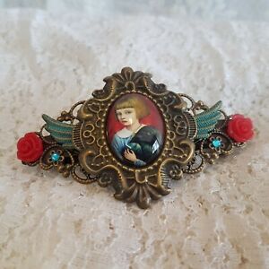 Bronze Red Rose Patina Turquoise Steampunk hair accessory crystal barrette clip 
