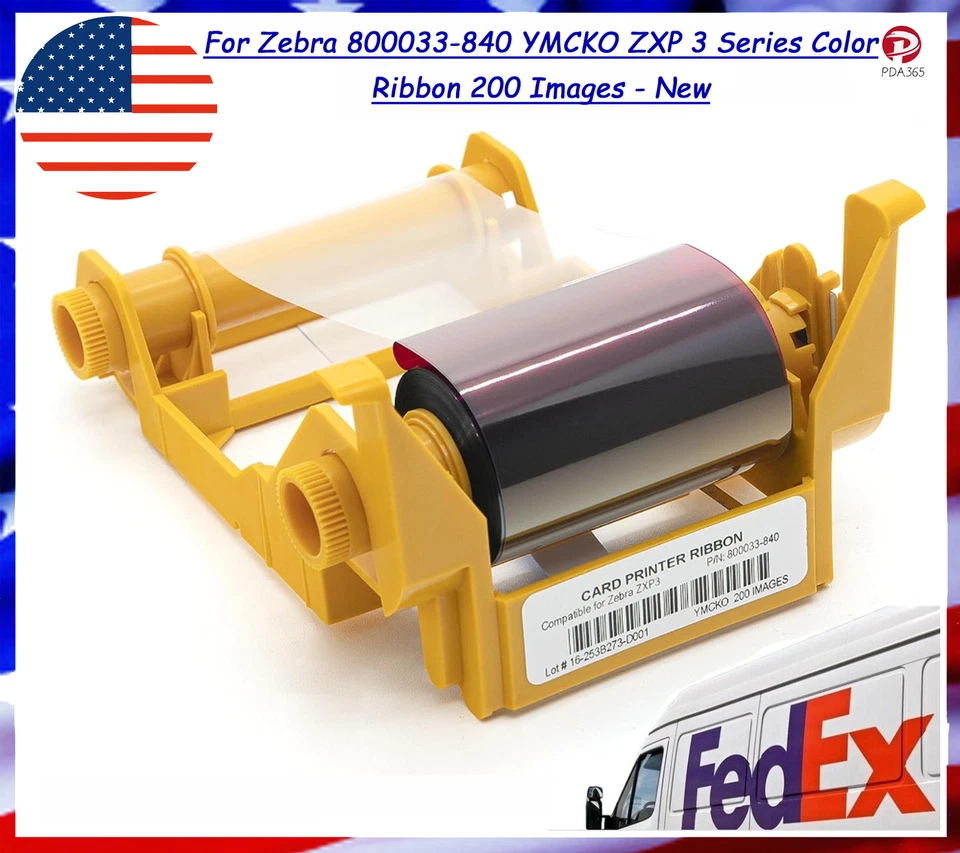 For Zebra 800033-840 YMCKO ZXP 3 Series Color Ribbon 200 Images - New - Image 1 of 4