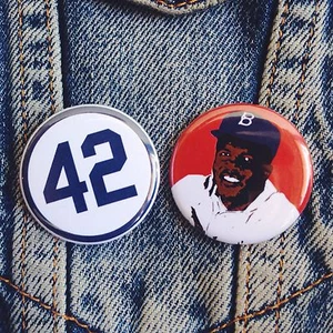 1.25" JACKIE ROBINSON BUTTONS (2 pcs) #42 baseball pins badges brooklyn dodgers - Picture 1 of 2