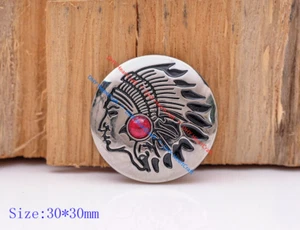 10x Silver Biker South Indian Tribal Turquoise Leathercraft CONCHOS SCREW BACK - Picture 1 of 72