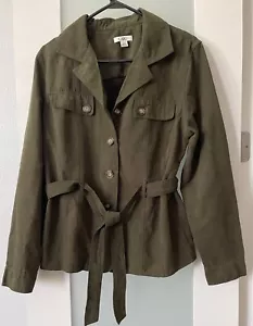 Cato Langarm Wildlederimitat Jacke Damen L olivgrün Knopfleiste Bindeband Taille - Bild 1 von 2