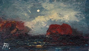 Fred Nömeier *1938: Weiter Horizont über Herbstbäumen Ölgemälde Nachtlandschaft - Bild 1 von 6