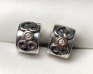(2) RETIRED Authentic PANDORA SS & 14K Gold GENUINE DIAMOND Clips #790382D - Picture 1 of 9