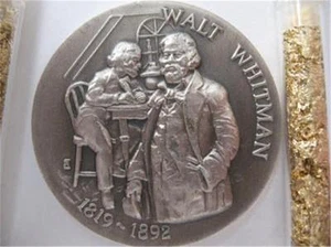 1+OZ. LONGINES STERLING SILVER 1819-1892 WALT WHITMAN 3D HIGH RELIEF COIN+GOLD - Picture 1 of 6