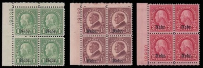 669,670,671 - 1¢, 1½¢, and 2¢ Nebraska Overprint Plate Blocks - VF NH - CV $260 - Image 1 of 4