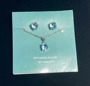 NIP Effy Blue Topaz Stud Necklace Pendant Earrings 3.0 TCW Sterling Silver Set - Picture 1 of 12
