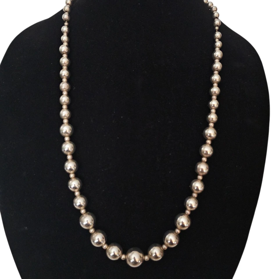 Vintage Necklace Sterling Silver  Graduated Bead Polished  30" - Image 1 of 4