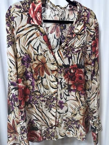 Kobi Halperin Seidenbluse XL Neu mit Etikett große Blumen Tiger Print Herbst Boho romantisch - Bild 1 von 8