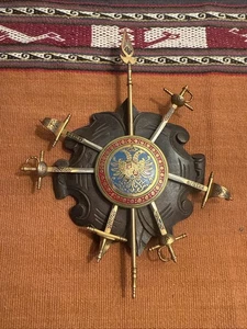 Toledo Carved Wood Wall Coat of Arms 8.5” By 6.5” Medieval Wall Plaque 6 Swords - Picture 1 of 13