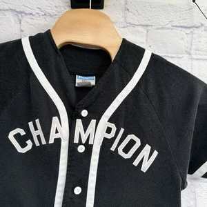 Champion Brand Baseball Mesh Button Up Jersey Black White Small Mens - Picture 1 of 9