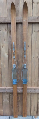 Vintage Wooden Snow Skis 79" Long with Metal Bindings BEAUTIFUL PATINA - Image 1 of 4