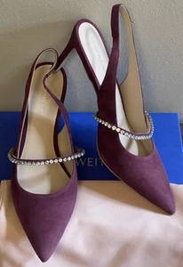 Neu mit Karton Stuart Weitzman Crystalline 75 Wildleder-Slingback-Pump Größe 10,5 М $ 525 - Bild 1 von 9