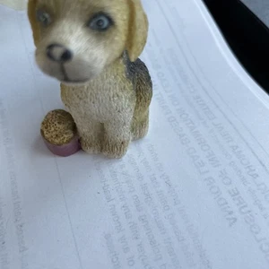Yellow/Brown Beagle Puppy with Dog Bowl Resin 2.5" Figurine - Picture 1 of 4