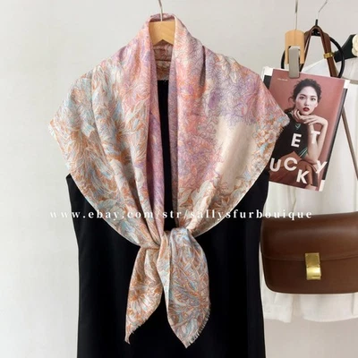 Sallys 100% Boiled Wool Shawl Garden Print Square Thin Delicate Stole Scarf 39" - Image 1 of 4