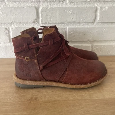 BORN Tarkiln Distressed Red Suede Ankle Boots Leather Comfort Boots 8 - Image 1 of 4